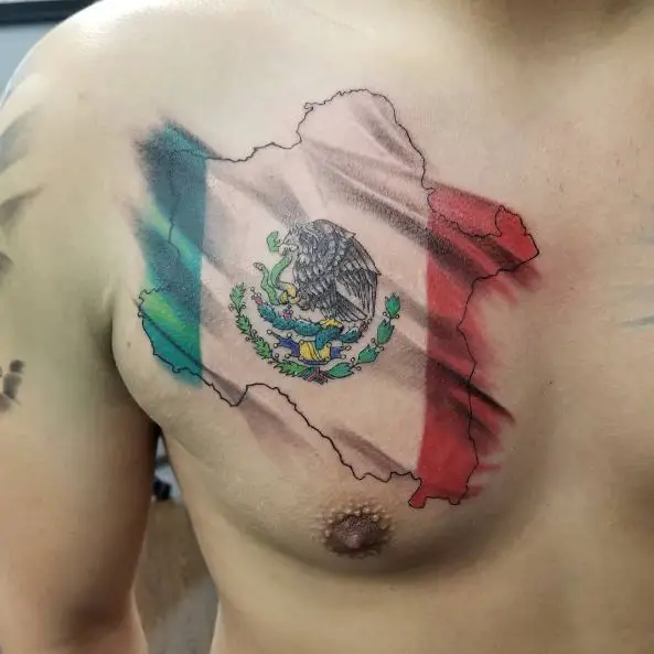 Colored Mexican Flag Chest Tattoo