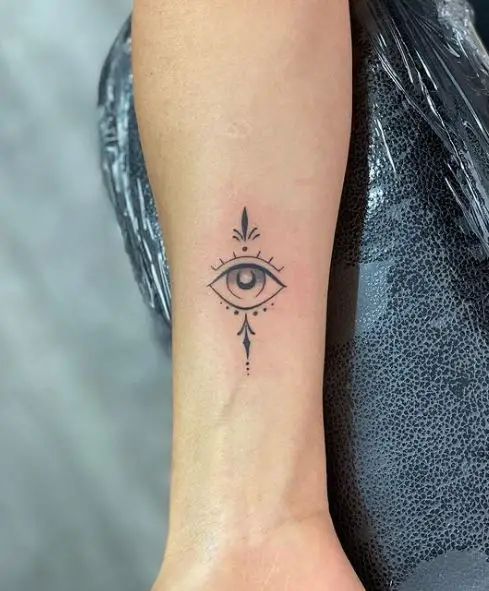 Minimalistic Grey All Seeing Eye Forearm Tattoo