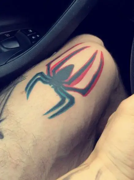 Colored Spiderman Logo Thigh Tattoo