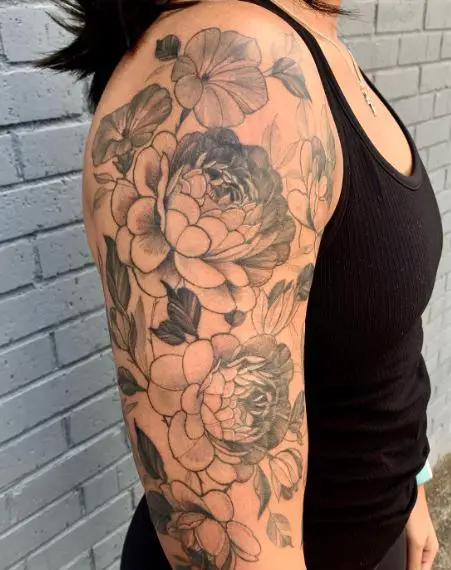Flowers with Leaves Arm Half Sleeve Tattoo