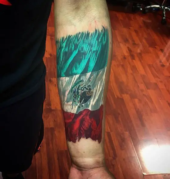 Colorful Mexican Flag Forearm Tattoo