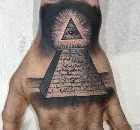 Pyramid and All Seeing Eye Hand Tattoo