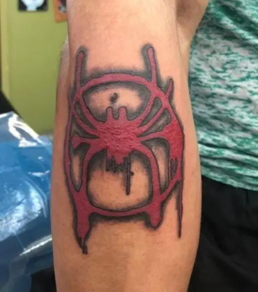 Bloody Red Spiderman Logo Forearm Tattoo