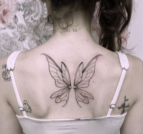 Black Fairy Wings Back Tattoo