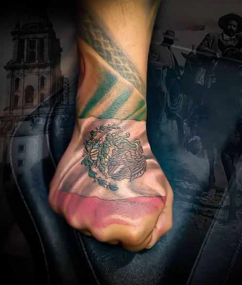 Mexican Flag Wrist and Hand Tattoo