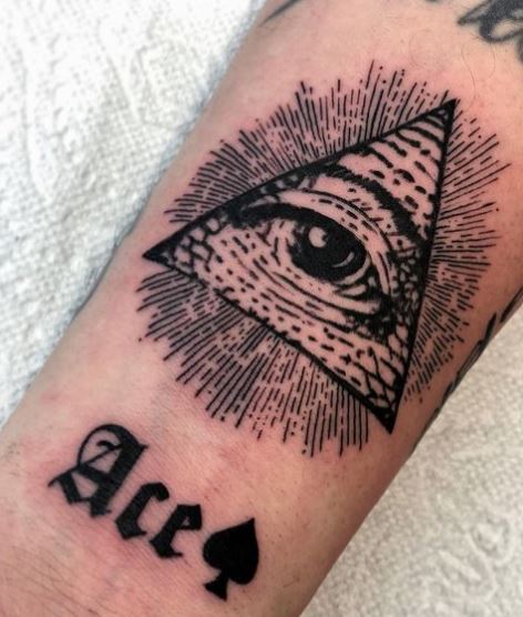 Ace of Spades and Eye of Providence Forearm Tattoo