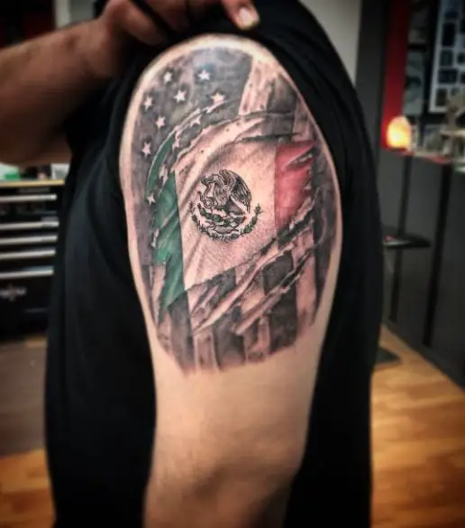 American and Mexican Flag Arm Tattoo