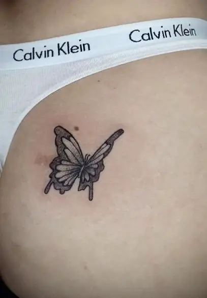 Black and Grey Shaded Butterfly Butt Tattoo