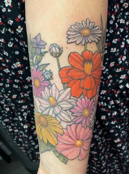 Colorful Wild Flowers Forearm Sleeve Tattoo