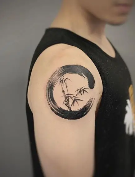 Bamboo and Enso Shoulder Tattoo