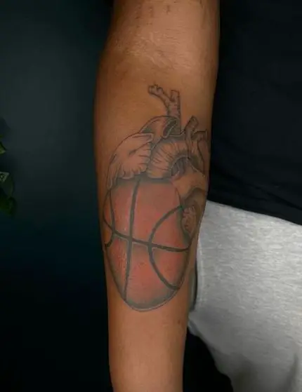 Human Heart and Colored Basketball Forearm Tattoo