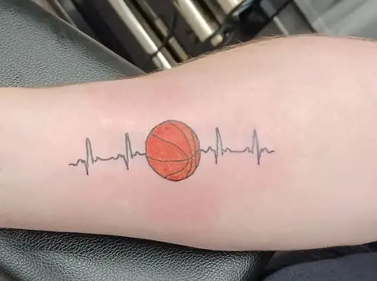 ECG and Colored Basketball Forearm Tattoo