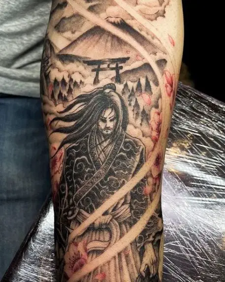 Volcano Mountain and Ronin Arm Tattoo