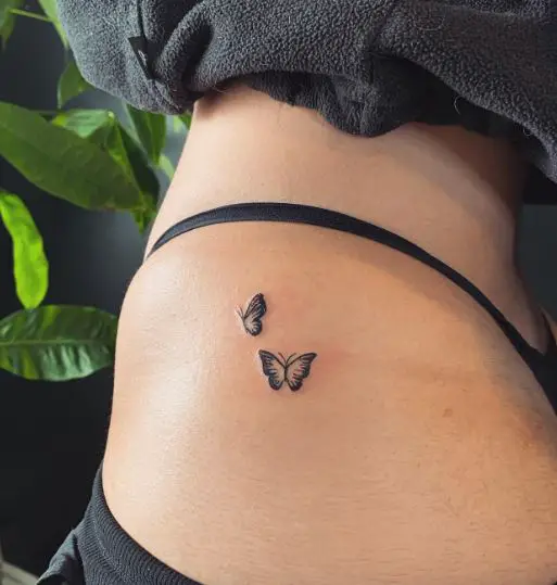 Minimalistic Two Butterflies Butt Tattoo