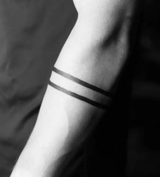 Black Thin Double Line Forearm Band Tattoo