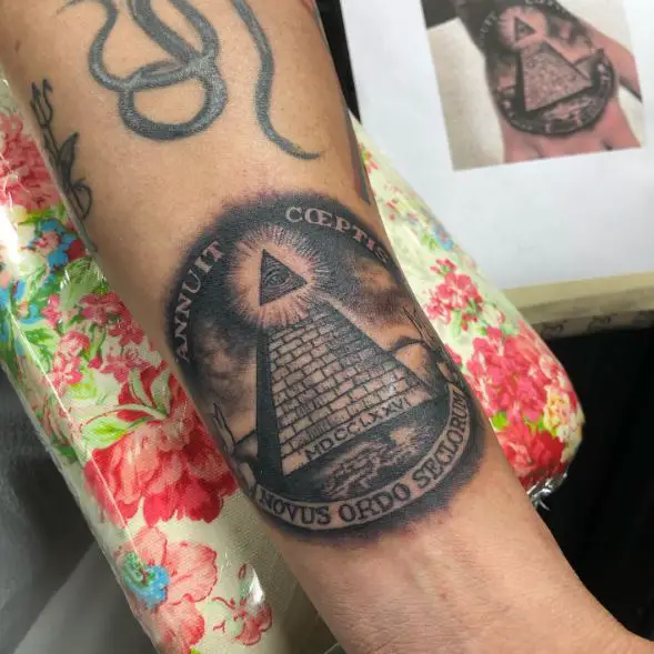 Pyramid and Eye of Providence Forearm Tattoo
