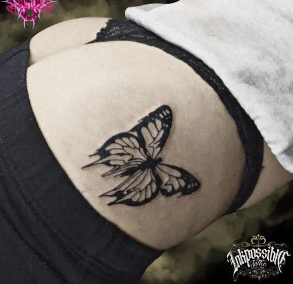 Black and White Butterfly Butt Tattoo