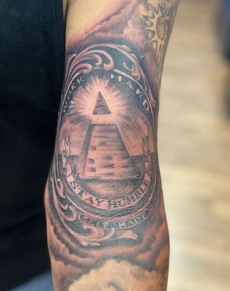 Pyramid and Eye of Providence Elbow Tattoo