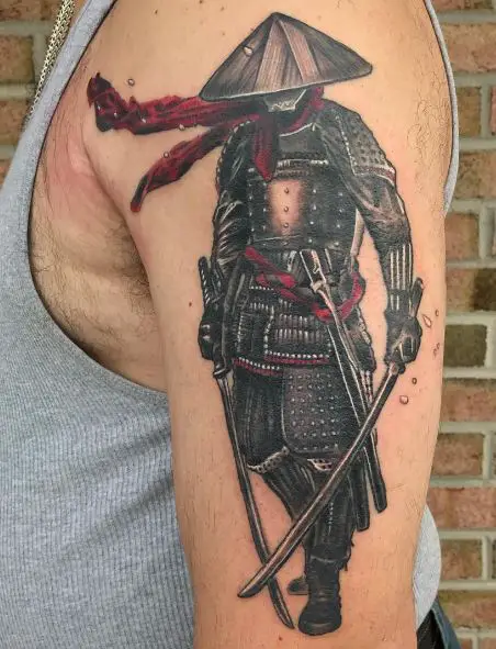 Ronin with Red Scarf Arm Tattoo