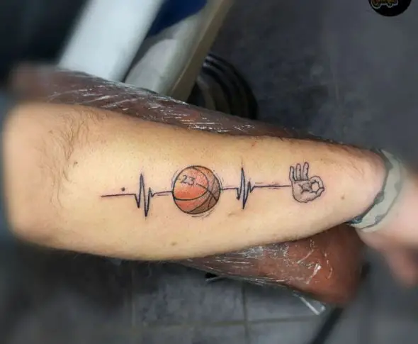 ECG and Basketball with Number 23 Forearm Tattoo