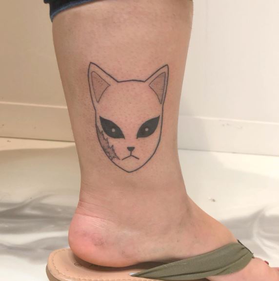 Minimalistic Tanjiro Demon Slayer Mask Ankle Tattoo