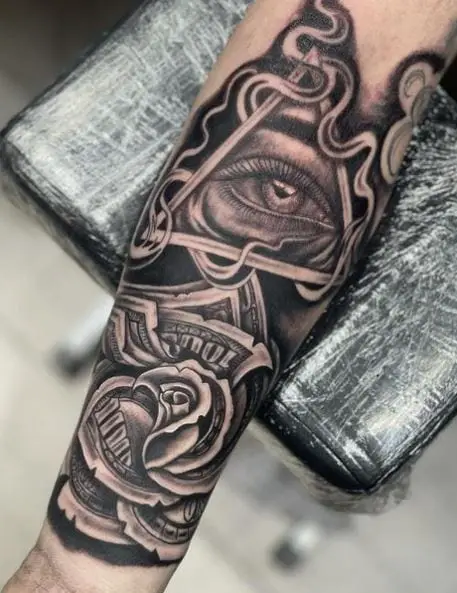 Rose and All Seeing Eye Forearm Tattoo