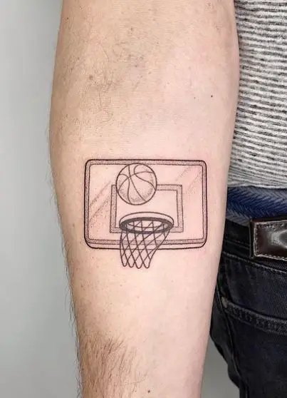 Grey Basket and Basketball Forearm Tattoo