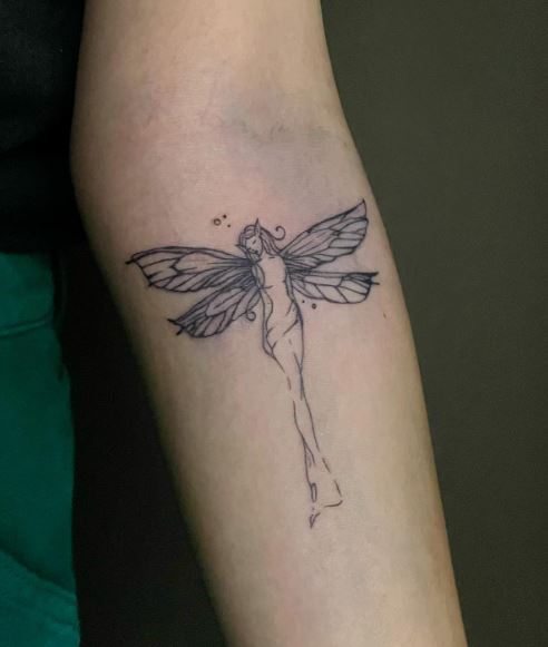 Black and Grey Minimalistic Fairy Forearm Tattoo