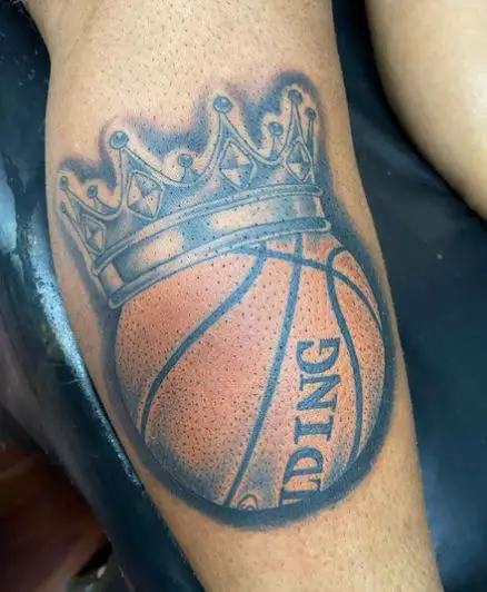 Realistic Basketball with Crown Calf Tattoo