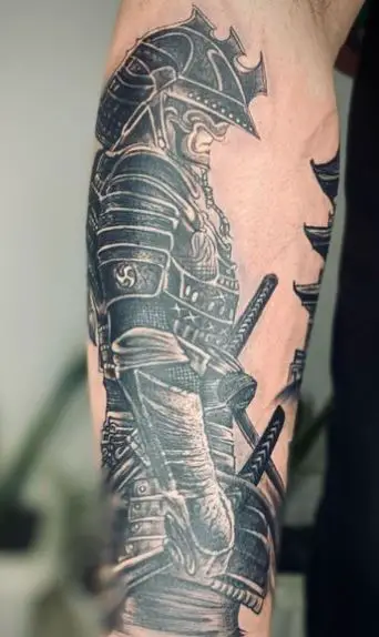 Grey Ronin with Katana Forearm Tattoo