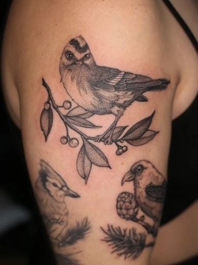 Grey Birds on Branches Arm Half Sleeve Tattoo