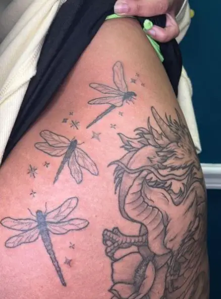Stars and Dragonflies Butt Tattoo