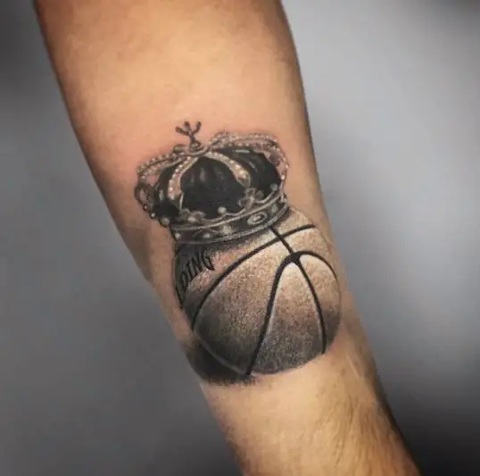Realistic Basketball with Crown Forearm Tattoo