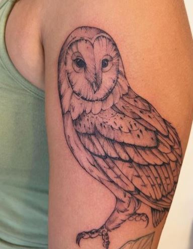 Black and Grey Owl Arm Half Sleeve Tattoo