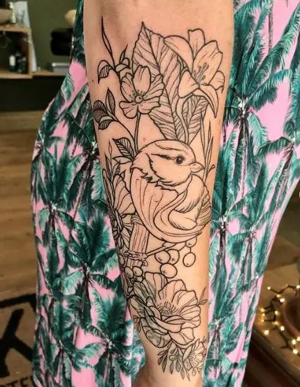 Flowers and Bird Arm Half Sleeve Tattoo