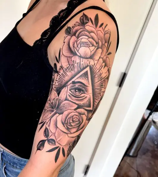 Roses and All Seeing Eye Arm Tattoo