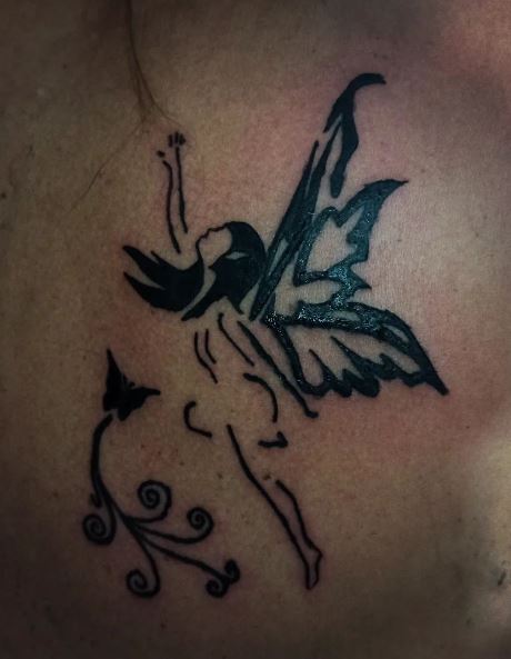 Black Minimalistic Butterfly and Fairy Tattoo