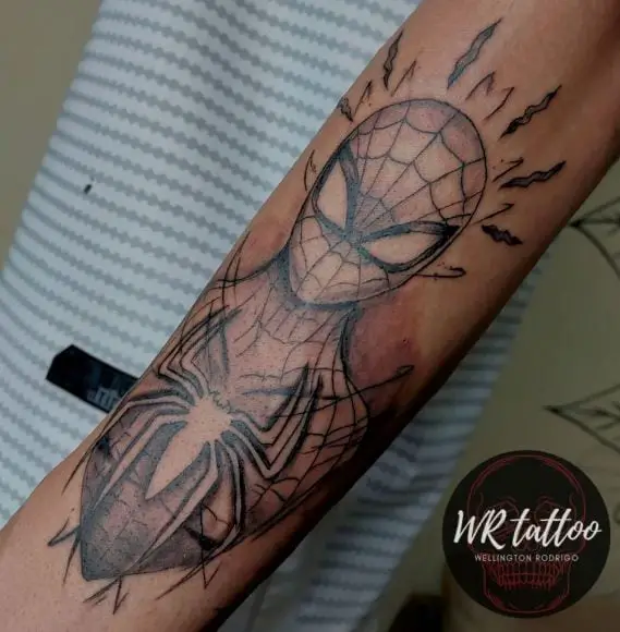Black and Grey Spidey Sense Forearm Tattoo
