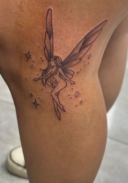 Minimalistic Grey Stars and Fairy Knee Tattoo