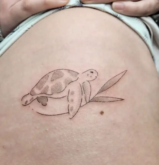 Grey Leaves and Turtle Butt Tattoo