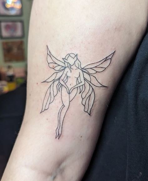 Minimalistic Black Fairy Biceps Tattoo