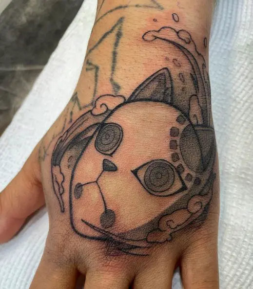 Grey Tanjiro Demon Slayer Mask Hand Tattoo