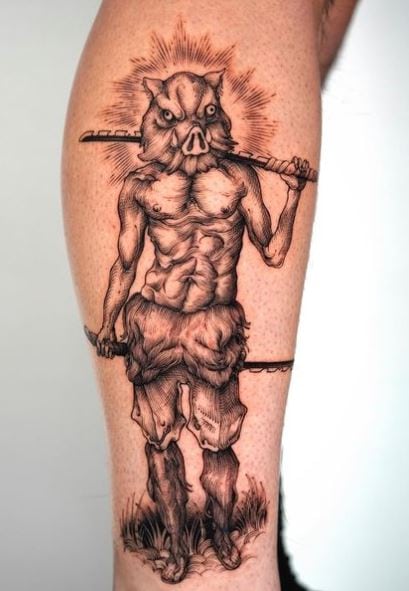 Shaded Inusoke Demon Slayer with Swords Arm Tattoo