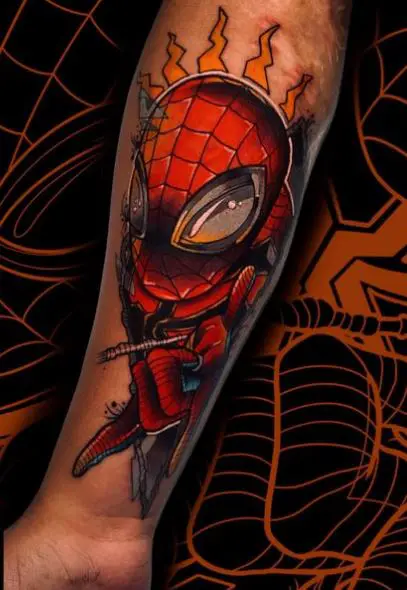 Red Suite Spidey Sense Forearm Tattoo