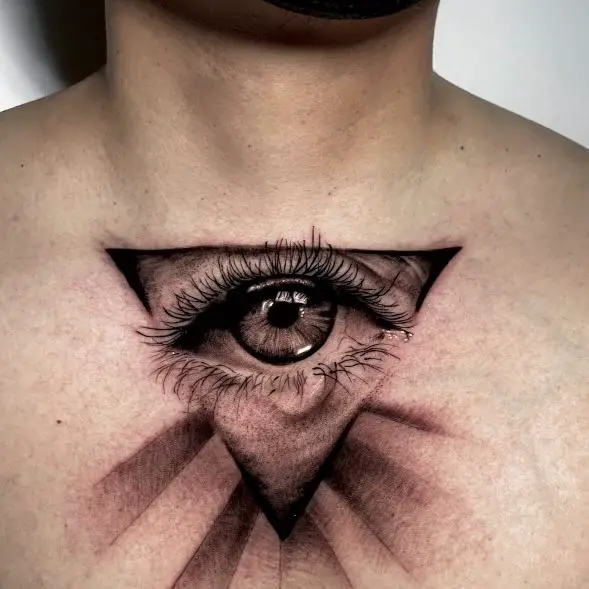 All Seeing Eye with Tear Chest Tattoo