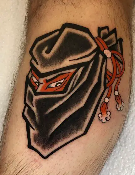 Black and Red Ninja Head Calf Tattoo