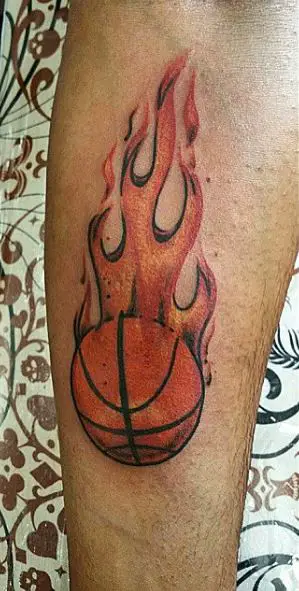Colored Basketball on Fire Forearm Tattoo
