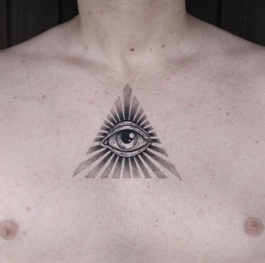 Grey All Seeing Eye Chest Tattoo