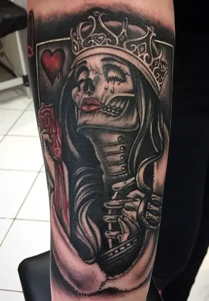 La Catrina Skeleton with Crown Arm Tattoo