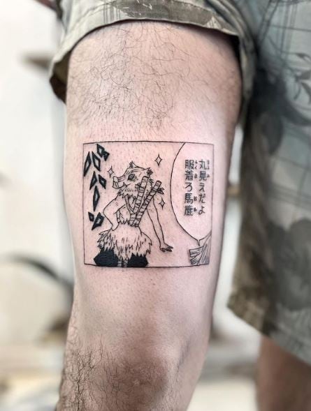 Stars and Inusoke Demon Slayer with Japanese Lettering Arm Tattoo